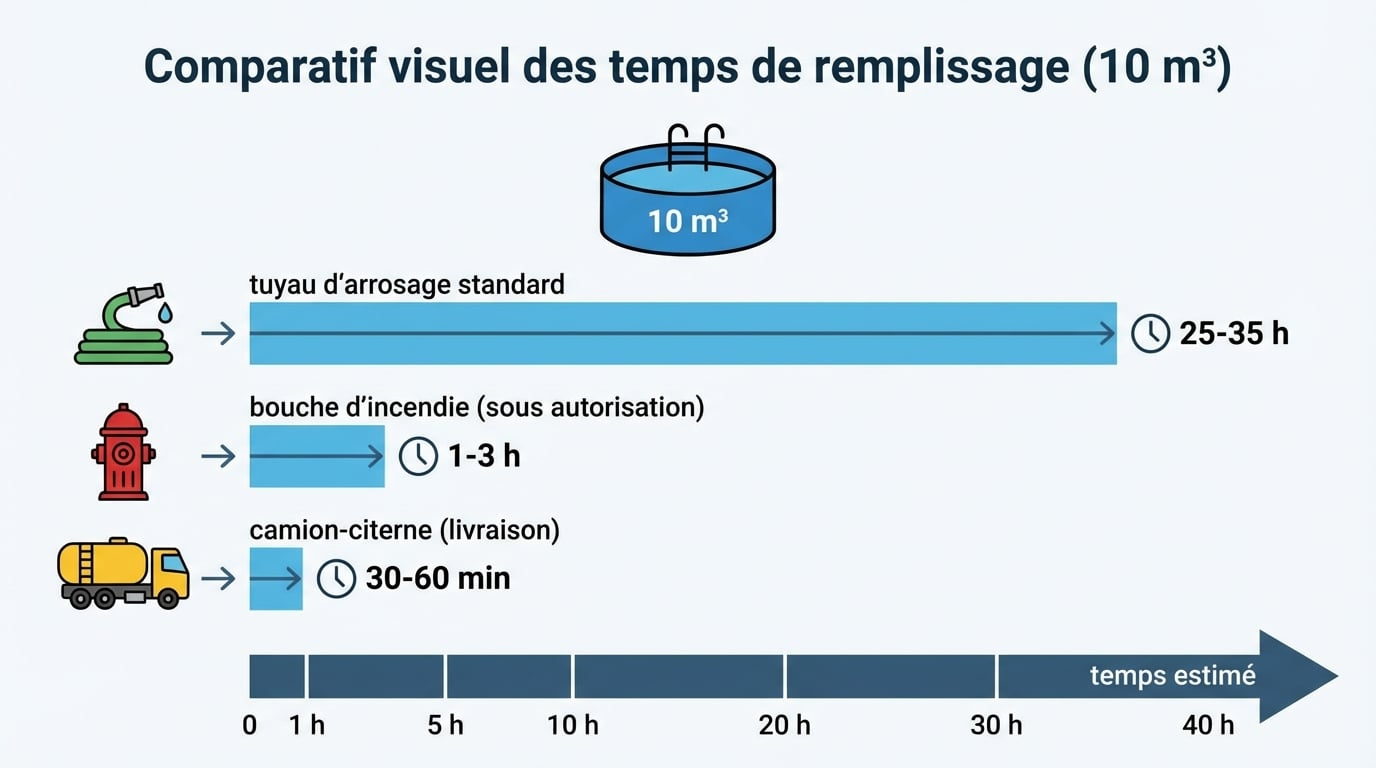 Comparatif visuel des temps de remplissage (10 m³)