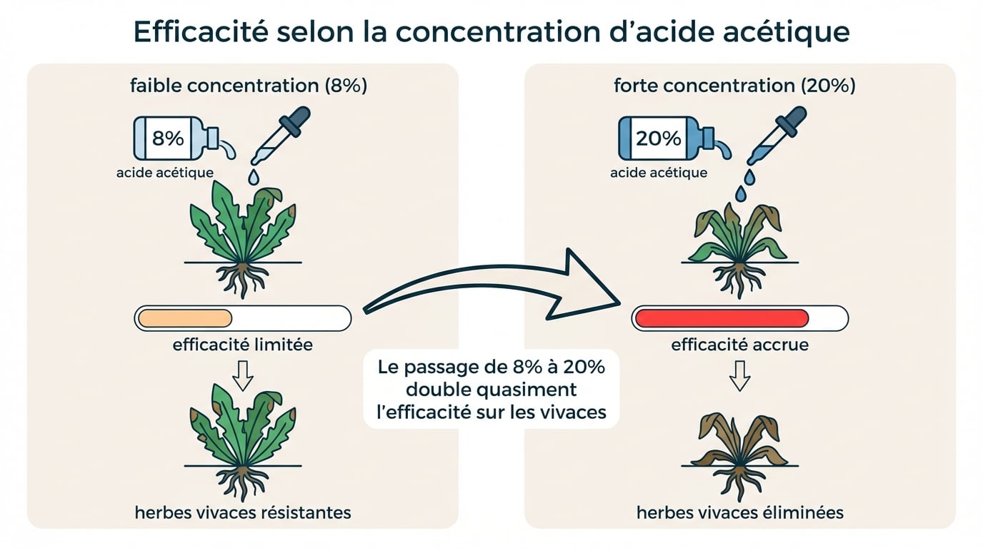 Efficacité selon la concentration d'acide acétique