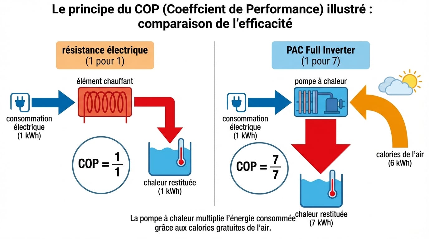 Le principe du COP (Coefficient de Performance) illustré