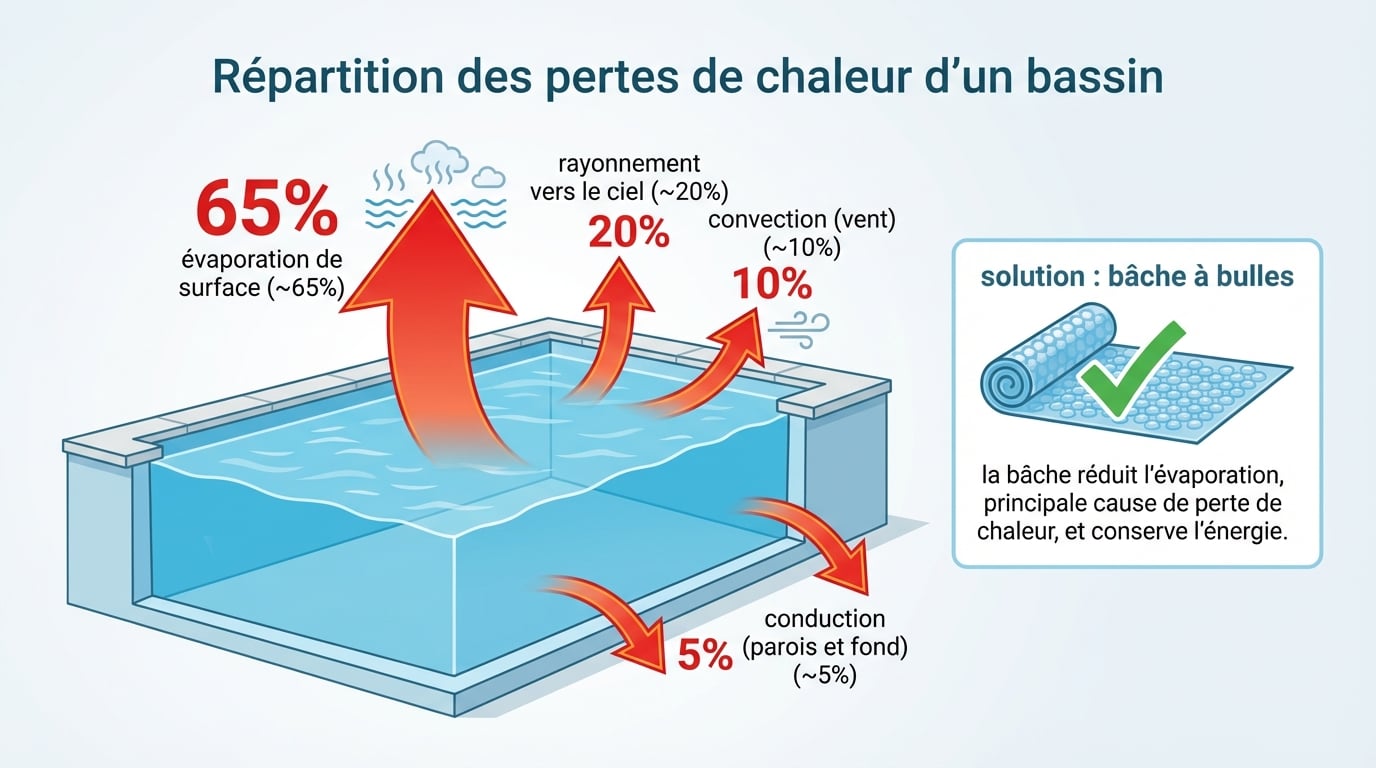 Répartition des pertes de chaleur d'un bassin