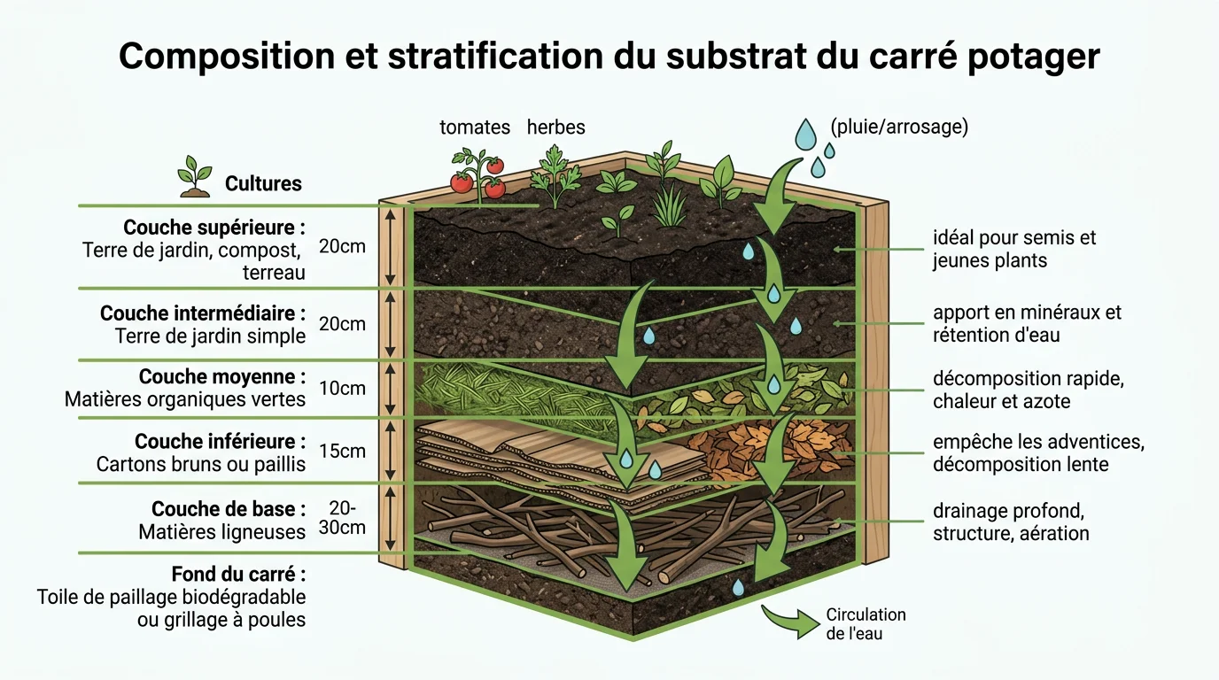 Composition et stratification du substrat du carré potager