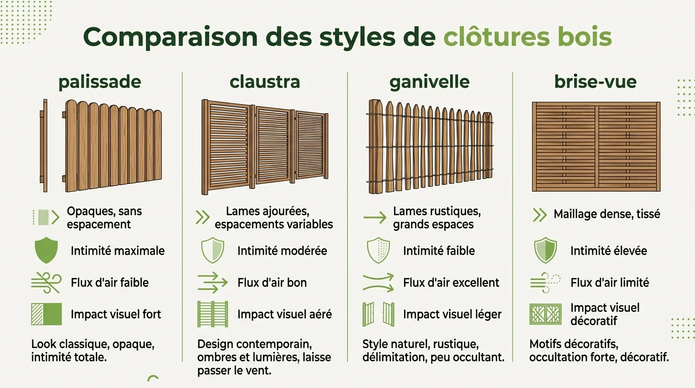 Comparaison des styles de clôtures bois