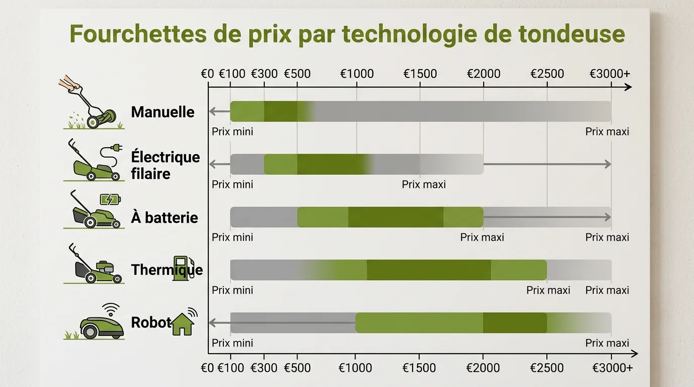 Fourchettes de prix par technologie de tondeuse