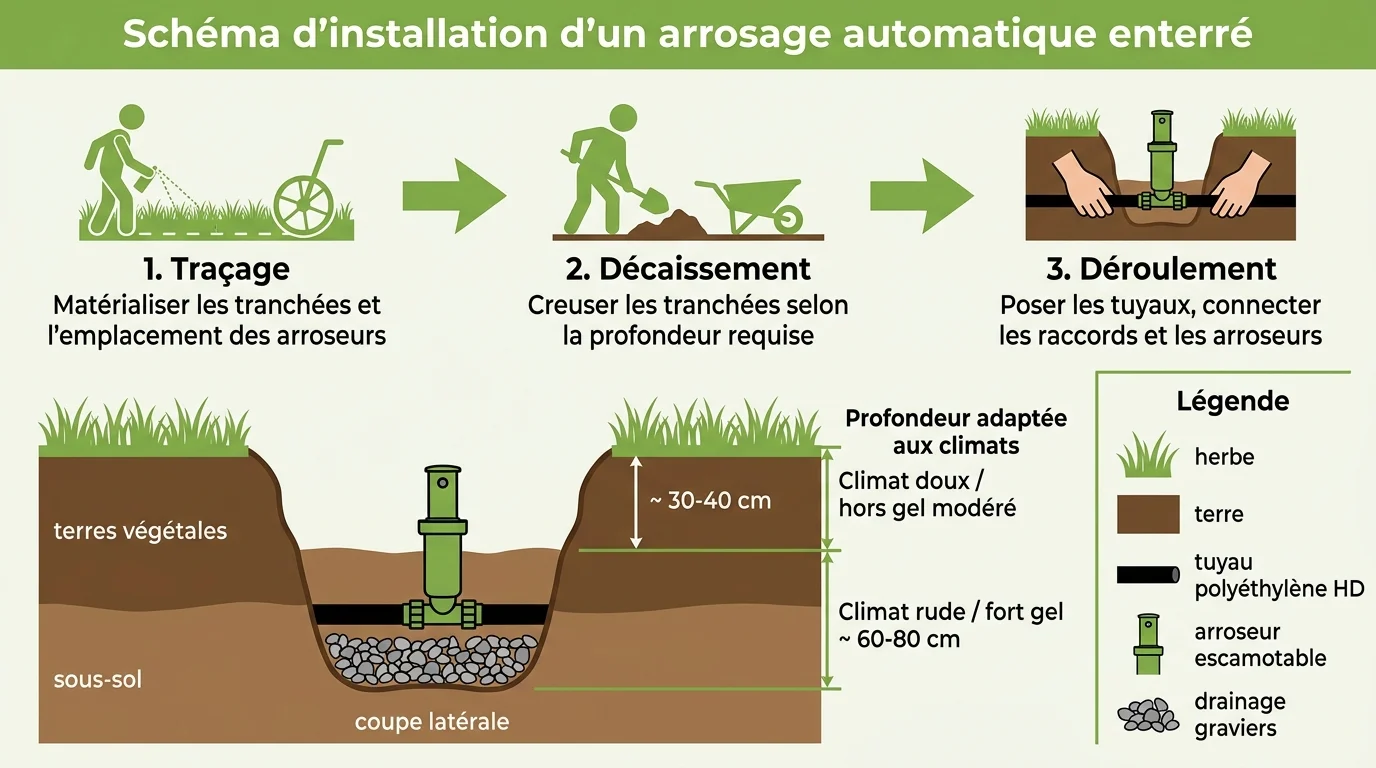 Schéma d'installation d'un arrosage automatique enterré