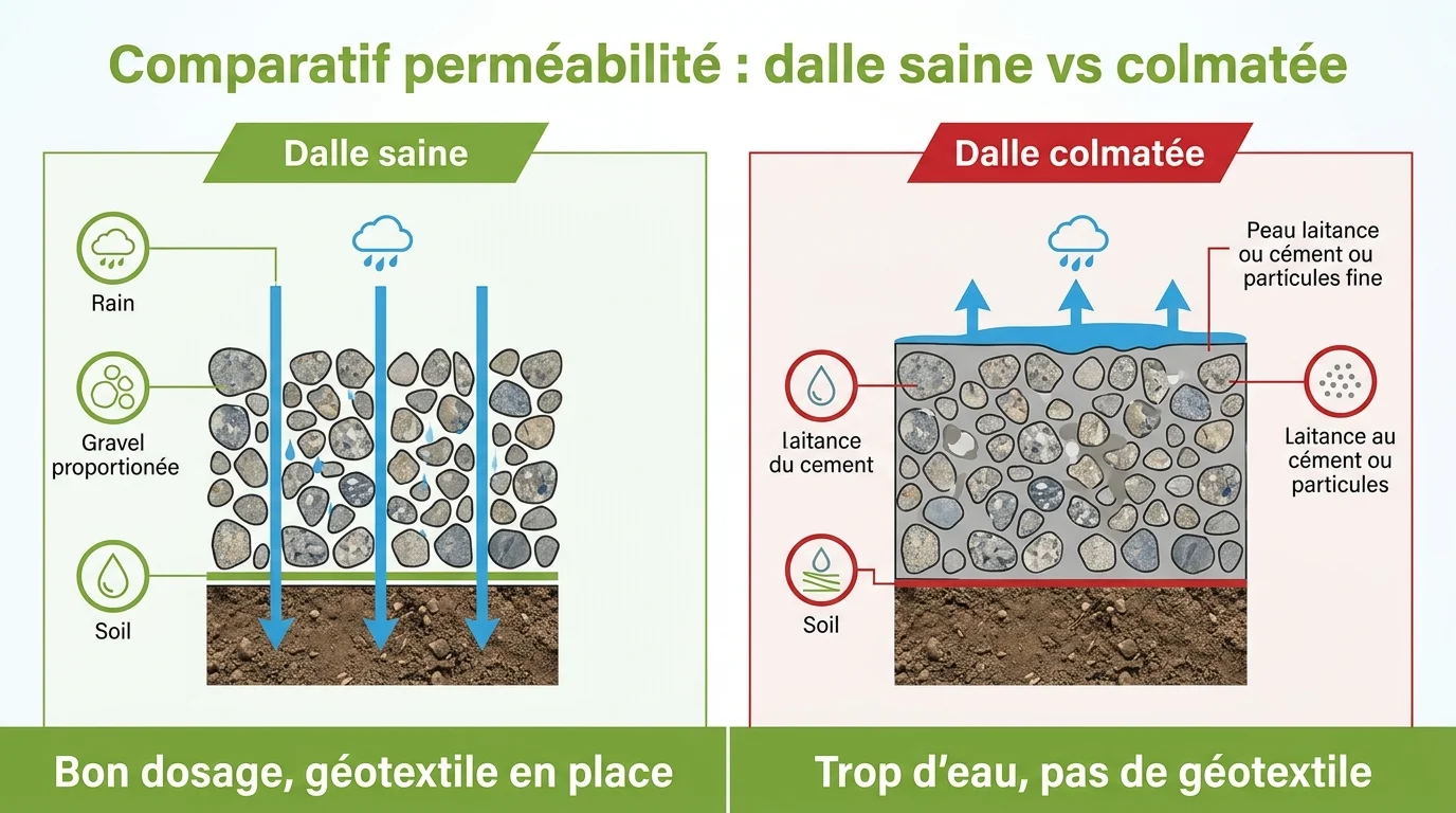 Comparatif perméabilité : dalle saine vs colmatée