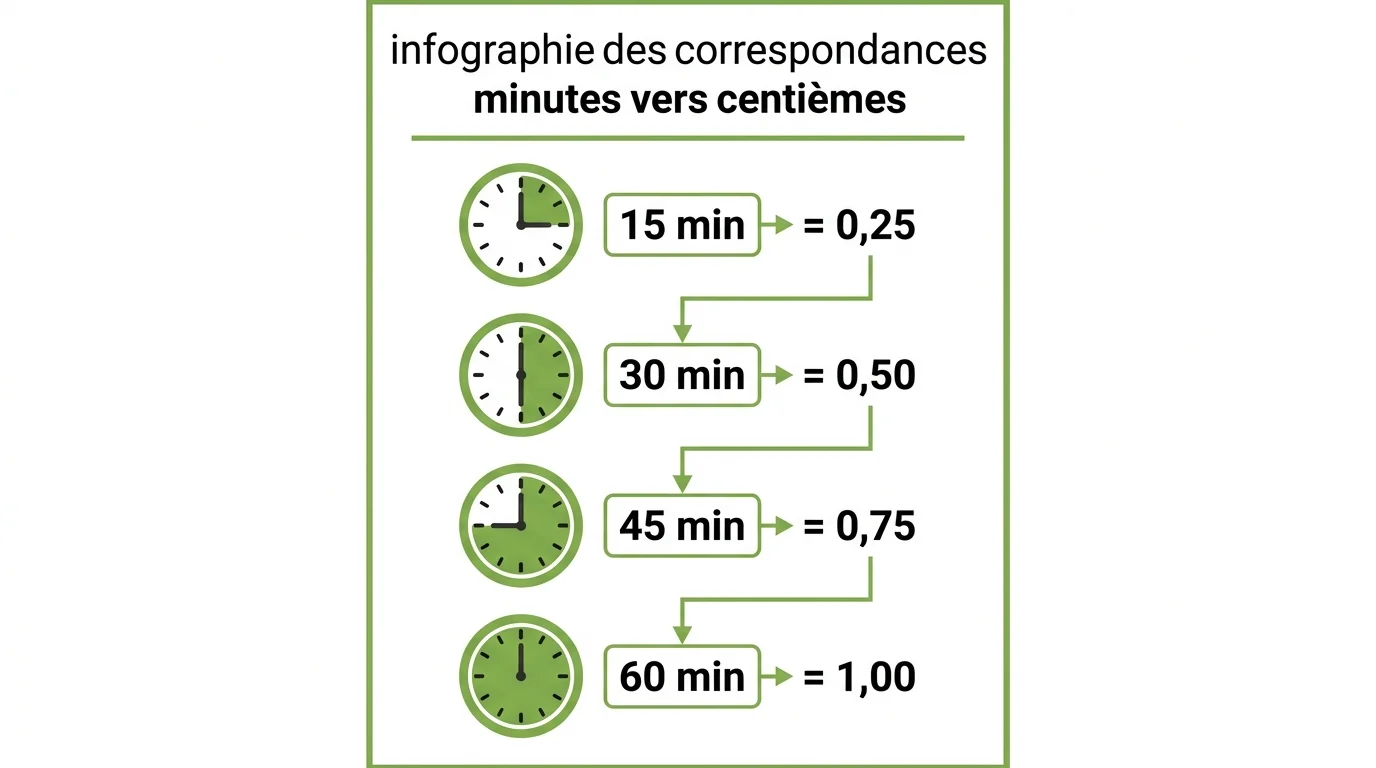 Infographie des correspondances minutes vers centièmes