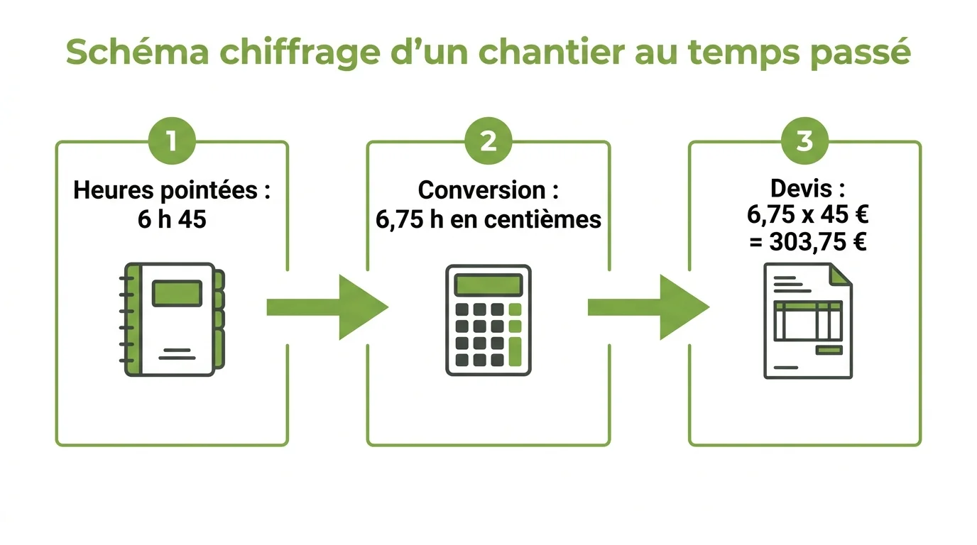 Schéma chiffrage d'un chantier au temps passé