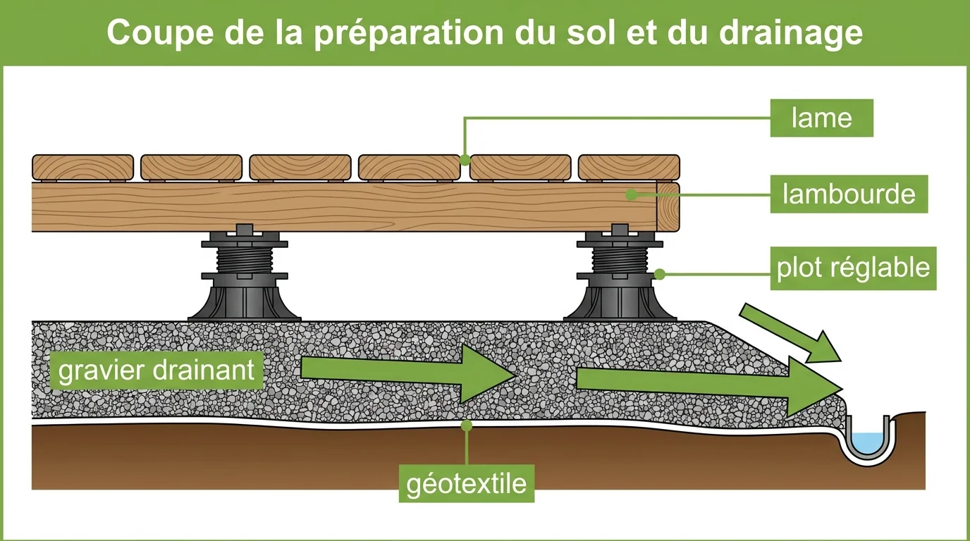Coupe de la préparation du sol et du drainage
