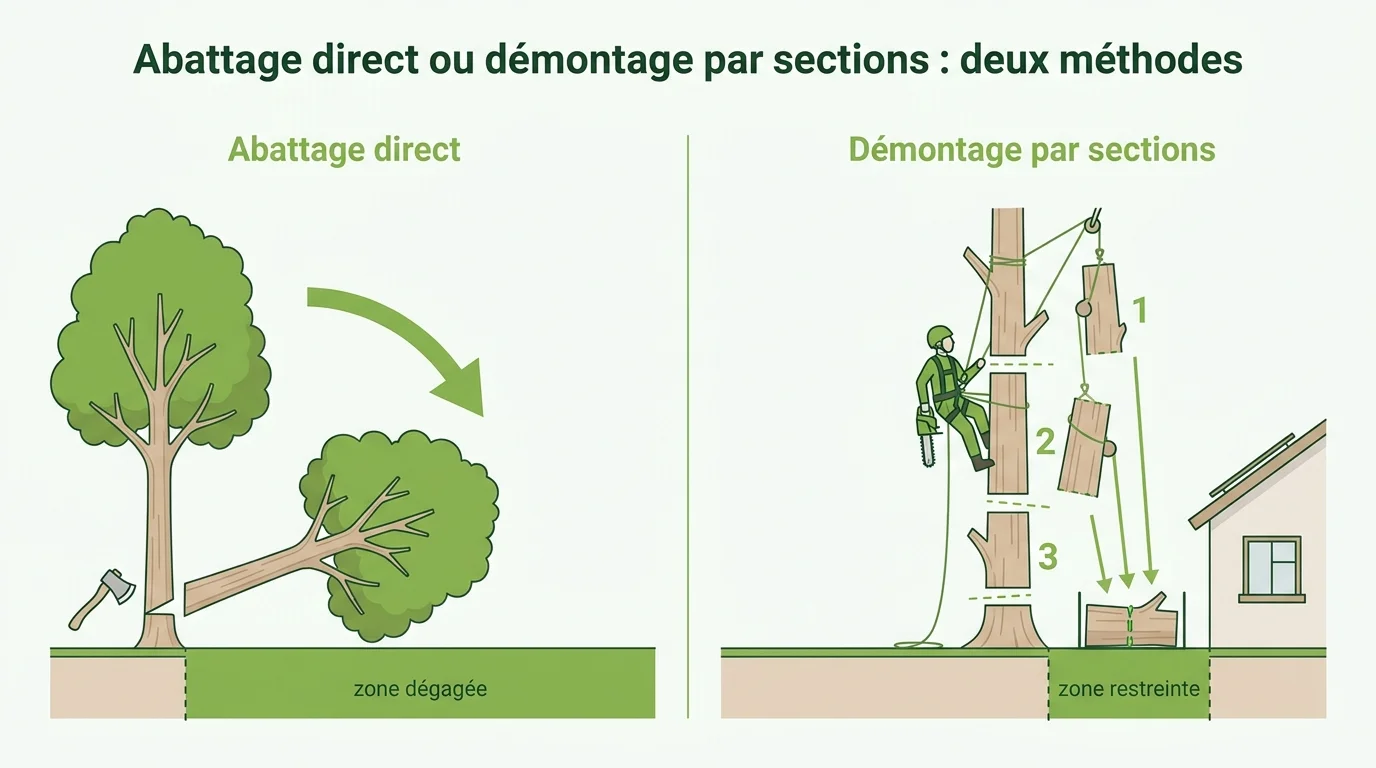 Abattage direct ou demontage par sections : deux methodes