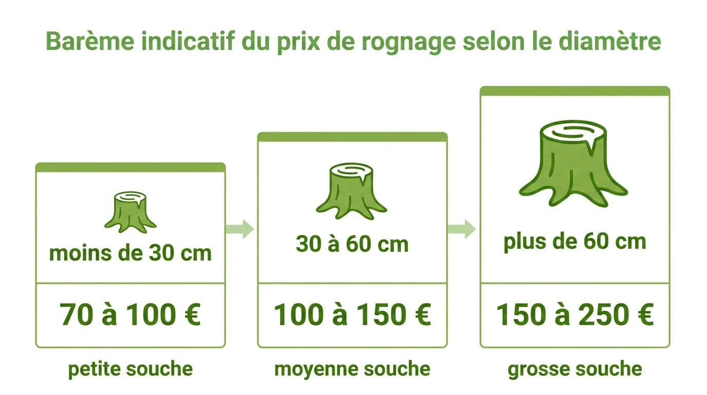 Barème indicatif du prix de rognage selon le diamètre