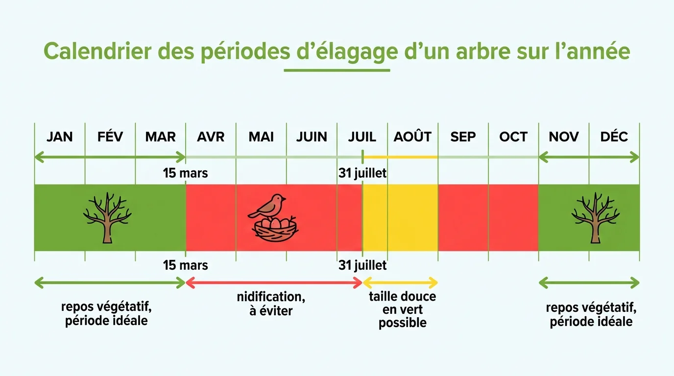 Calendrier des périodes d'élagage d'un arbre sur l'année