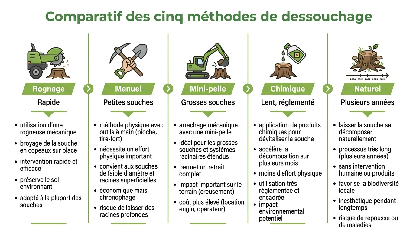 Comparatif des cinq méthodes de dessouchage