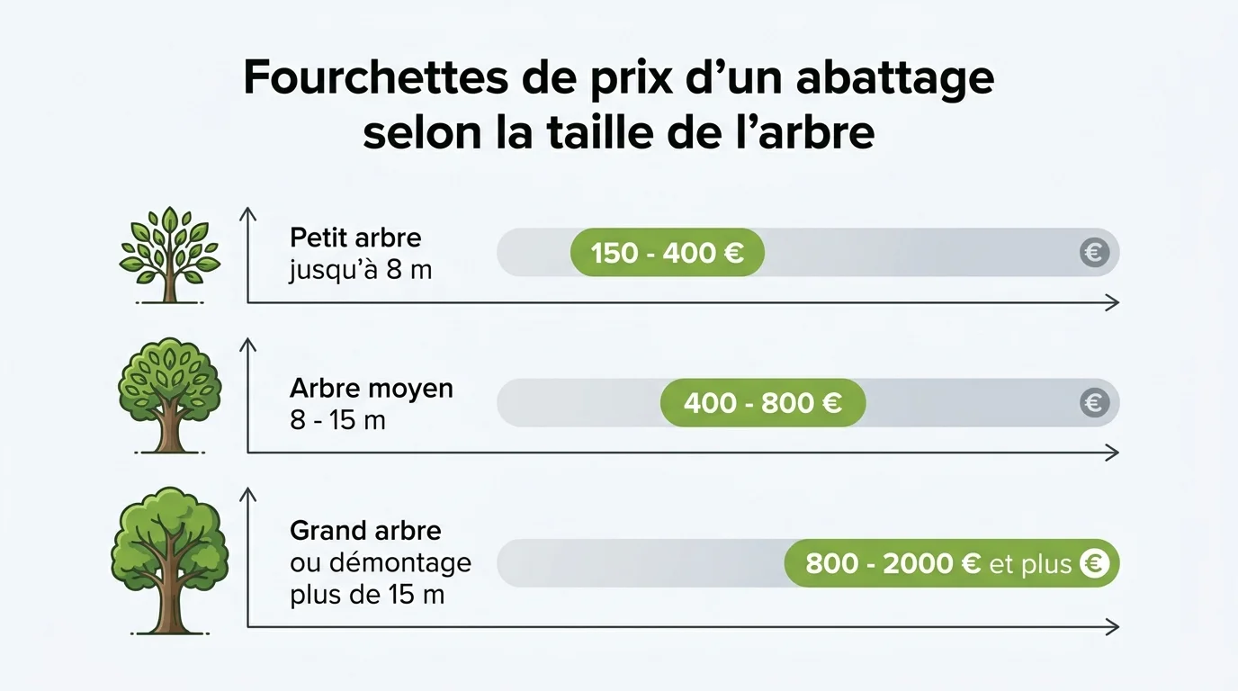 Fourchettes de prix d'un abattage selon la taille de l'arbre