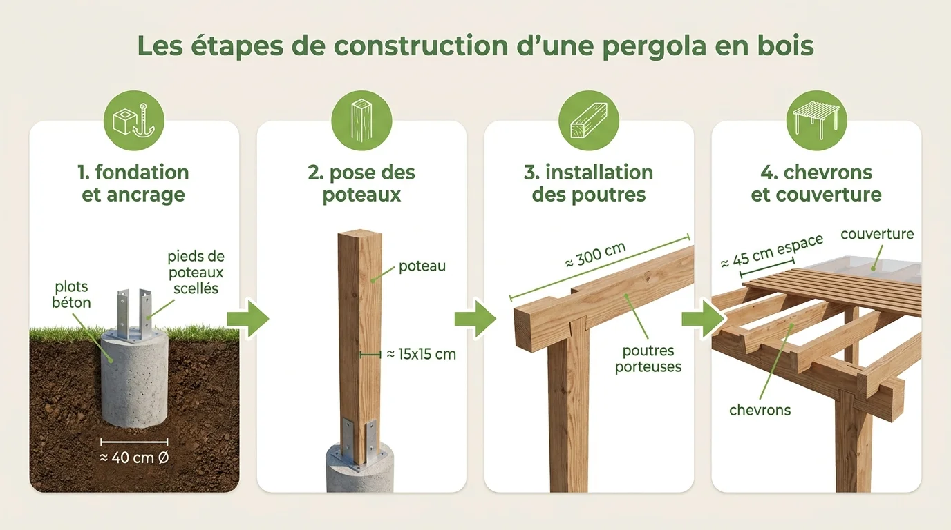 Les etapes de construction d'une pergola en bois
