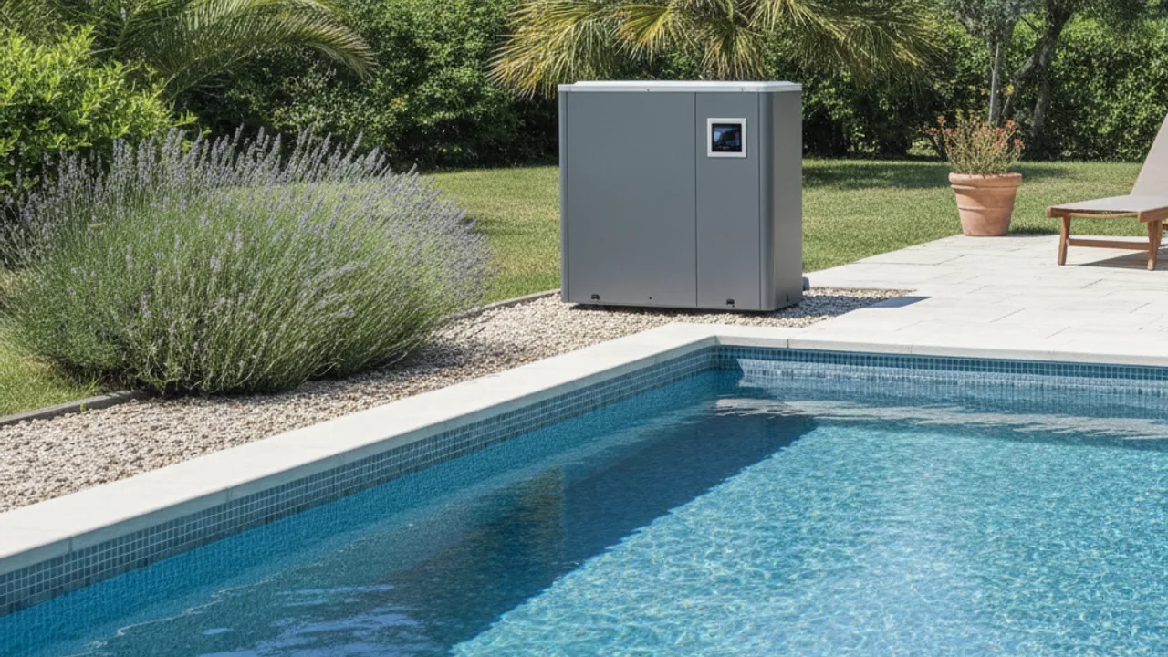 Pompe a chaleur installee au bord d'une piscine