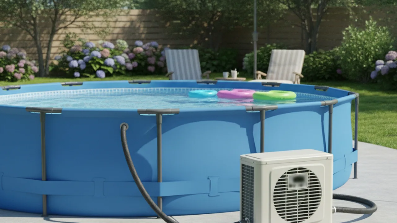 Pompe a chaleur pour piscine hors sol dans un jardin