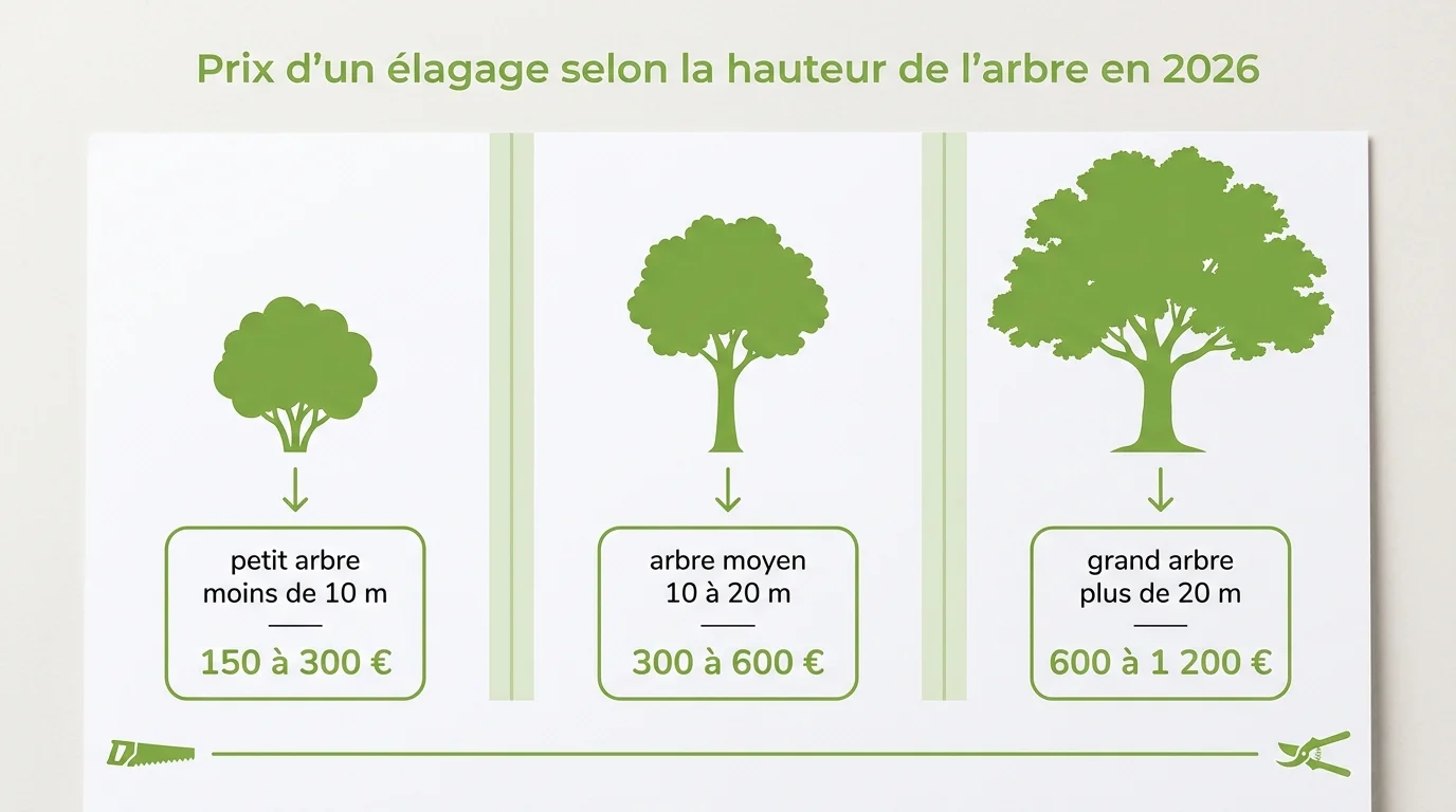 Prix d'un élagage selon la hauteur de l'arbre en 2026