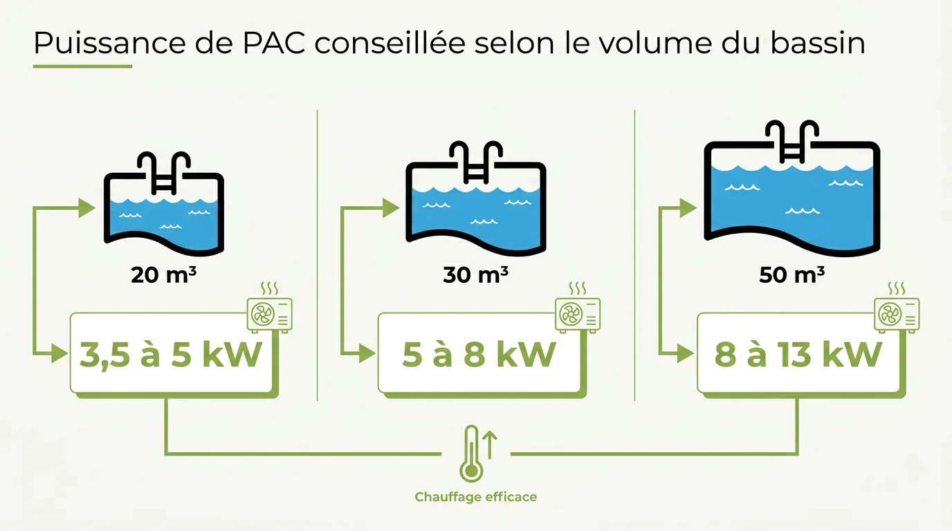 Puissance de PAC conseillée selon le volume du bassin